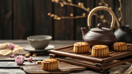 Moon cake, traditional Chinese festive food concept generative ai