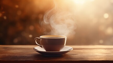a cup of coffee with steam - obrazy, fototapety, plakaty