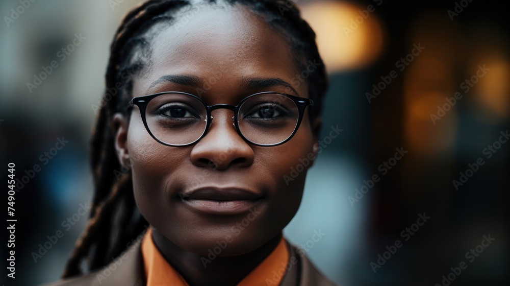 Wall mural a woman wearing glasses and a brown shirt