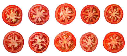 set of red sliced tomato  - obrazy, fototapety, plakaty