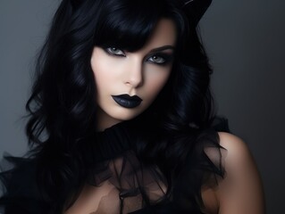 a woman with black cat ears