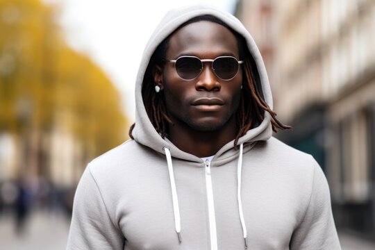 a man wearing sunglasses and a hoodie