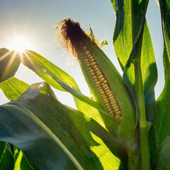 Corn on the stalk with backlighting - obrazy, fototapety, plakaty