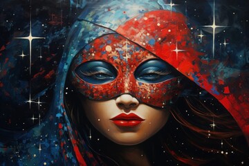 a painting of a woman wearing a mask