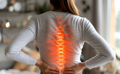 Woman with back pain, highlighting spine health issues in a conceptual representation