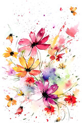 Watercolor floral illustration invitation design on white background. Generative ai