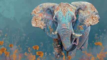 Obraz premium Elephant illustration, adorned with intricate, artistic and captivating patterns. generative ai