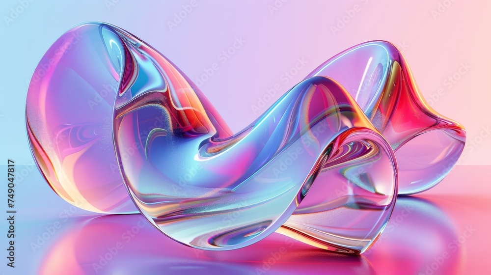 Poster a visually captivating image presenting glossy, curvy abstract shapes in vibrant colors against a so