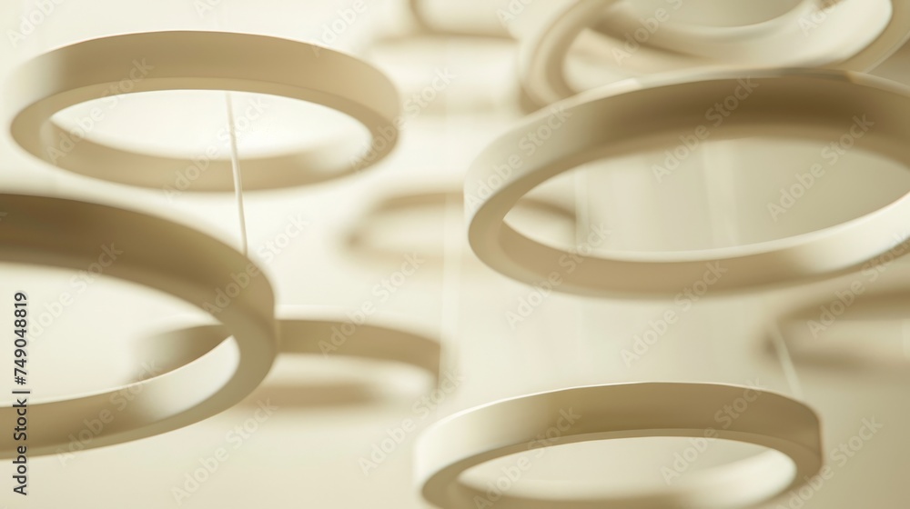 Poster Dynamic perspective of overlapping circular rings in various sizes, creating an intriguing play of depth and light