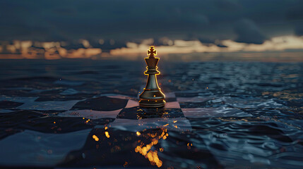 chess king in an ocean sunset