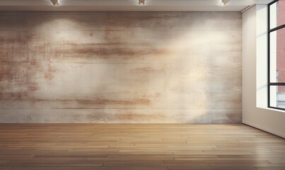 Interior empty room with wooden floor with wooden wall