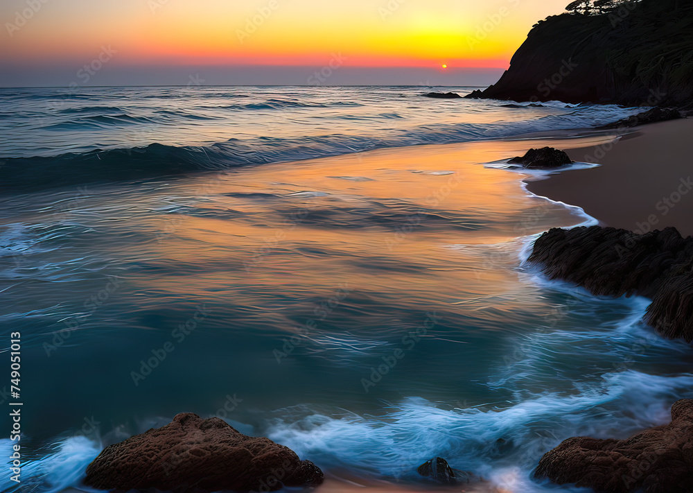 Wall mural border of beach in sunet 