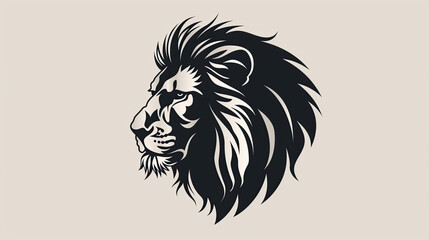 black and white silhouette logo of a lion face on white background, can be used for cards, banners, tshirts prints, mug prints, logos 