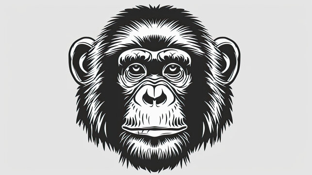 black and white silhouette logo of a monkey face on white  background, can be used for cards, banners, tshirts prints, mug prints, logos 