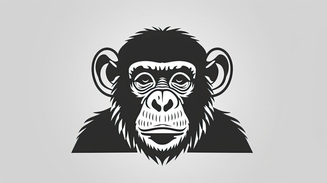 black and white silhouette logo of a monkey face on white  background, can be used for cards, banners, tshirts prints, mug prints, logos 