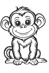 Cute Smile Monkey Kid For Coloring Bookline Art Design Stock Illustration