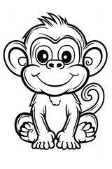 Cute Smile Monkey Kid For Coloring Bookline Art Design Stock Illustration