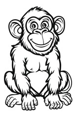 Cute Smile Monkey Kid For Coloring Bookline Art Design Stock Illustration