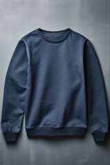 Indigo blank sweater without folds flat lay isolated on gray modern seamless background