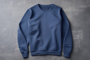 Indigo blank sweater without folds flat lay isolated on gray modern seamless background