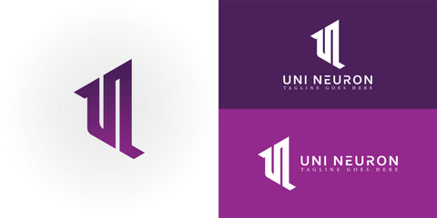 Abstract initial letter UN or NU logo in violet color isolated in multiple background colors applied for health technology logo also suitable for the brands or companies have initial name NU or UN.