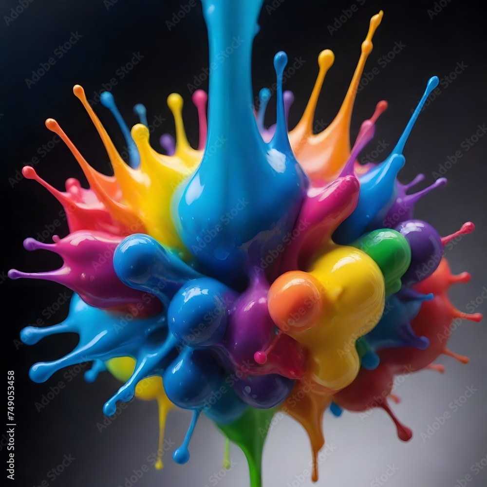 Poster a chaotic burst of multicolored paint creates a stunning abstract sculpture. this image captures the