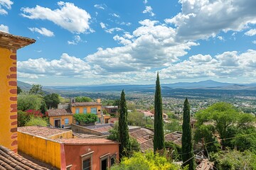 Fototapeta premium A town nestled among mountains in San Miguel de Allende, Mexico.