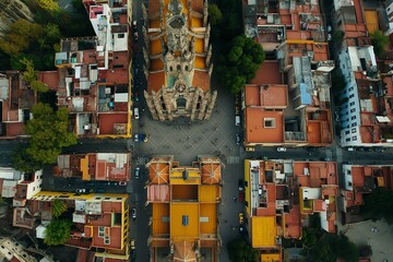 Fototapeta premium Overlook of cityscape with numerous buildings in San Miguel de Allende, Mexico.