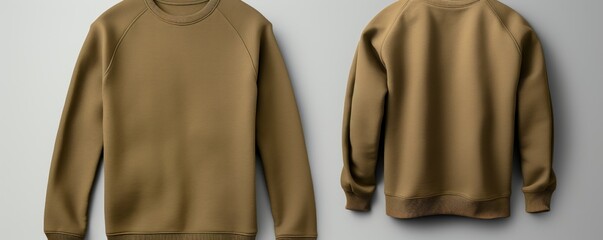 Khaki blank sweater without folds flat lay isolated on gray modern seamless background