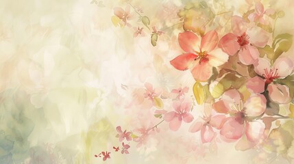 Fototapeta na wymiar Generative AI image of soft watercolor flowers in pastel colors on a light background