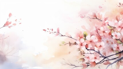 Generative AI image of a serene watercolor scene with cherry blossoms near a window