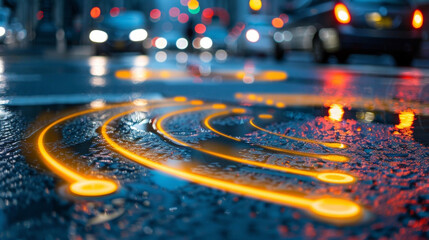 A group of sensors embedded in the pavement detect the presence of vehicles and communicate with nearby traffic signals to regulate the flow of cars and ensure smooth movement.