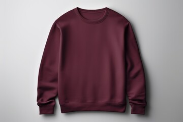 Maroon blank sweater without folds flat lay isolated on gray modern seamless background 