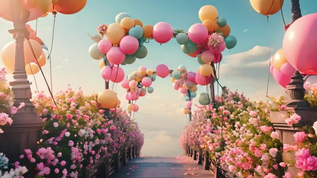 Cluster of Colorful Balloons Drifting Upwards