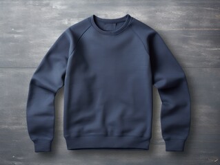 Navy Blue blank sweater without folds flat lay isolated on gray modern seamless background