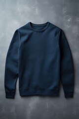 Navy Blue blank sweater without folds flat lay isolated on gray modern seamless background