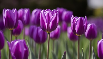  Blooming with beauty - A field of vibrant purple tulips