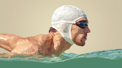 A man swimming in water while wearing a swimming cap