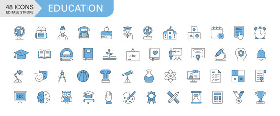 Education line icons collection. Dual tone style UI icon set. Thin outline icons pack. Pixel perfect. Vector illustration.