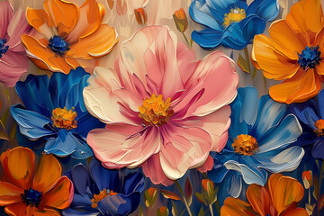 A painting of vibrant flowers beautifully depicted on a wall, adding color and life to the space, patterns for textiles 