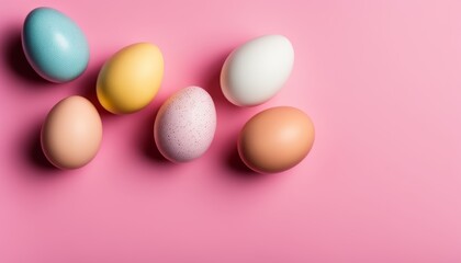 Fototapeta na wymiar Vibrant eggs on a pink backdrop, perfect for spring or Easter!