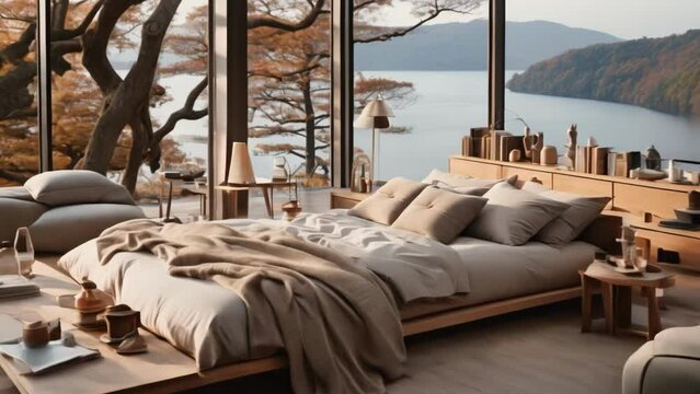 Bedroom With Large Window Overlooking Lake