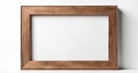 Fototapeta na wymiar Empty wooden picture frame on white wall