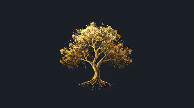 golden color tree logo on dark background, tree, clean environment concept, grow more trees