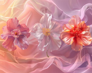 Nature's Elegance Captured: Flowers and Silk in a Graceful Pastel Symphony
