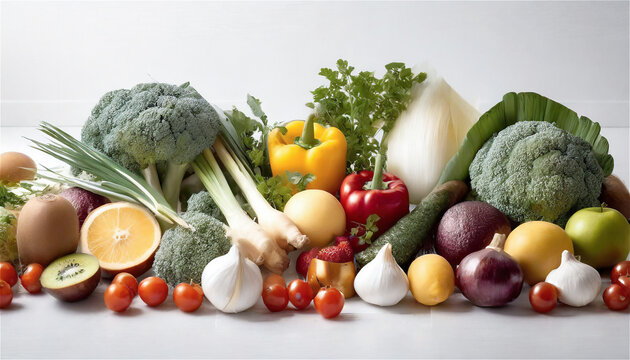 様々な新鮮な野菜や果物の集合写真。健康的な食事のコンセプト。