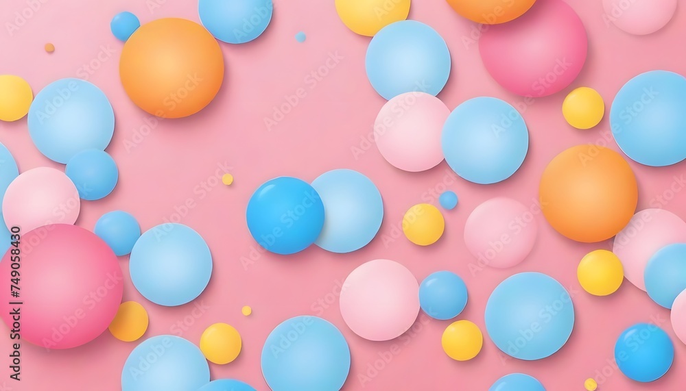 Poster soft pastel tones form an abstract cloudscape, where circular shapes and fluid lines create a sense 