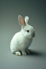 white rabbit on gray background.minimal creative easter advertise photo editorial concept.copy space, top view.generative ai