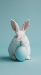 Naklejka na ściany i meble rabbit with egg.Minimal creative Easter food concept.Copy space,top view.Generative AI