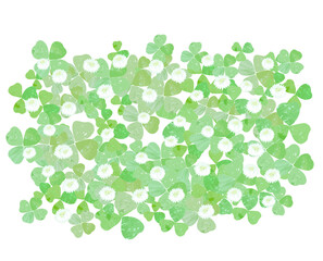 地面一面のクローバーとクローバーの白い花を上から見たイラスト